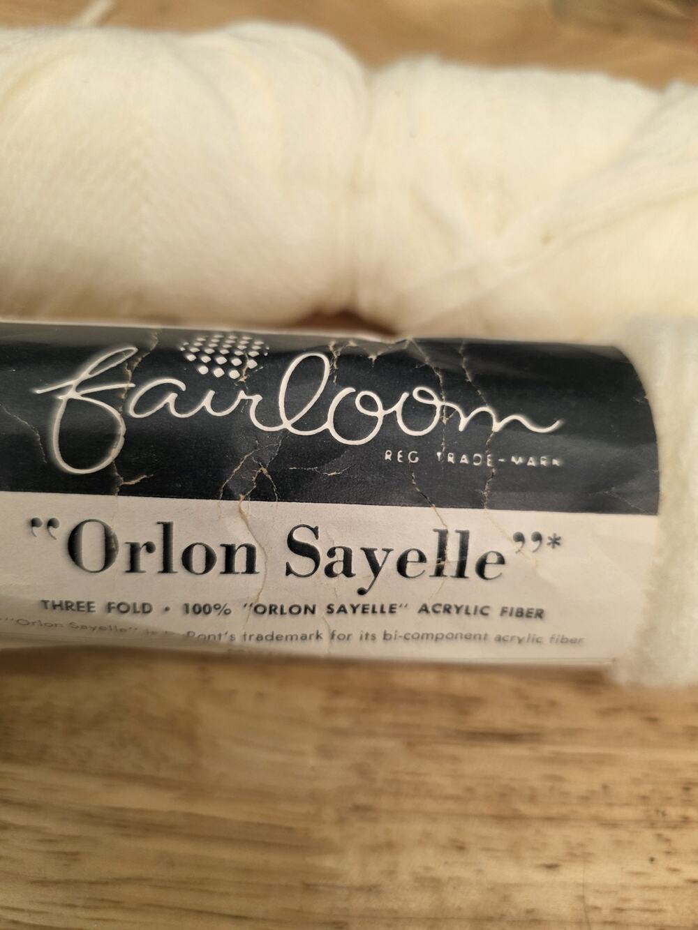 Vintage Fairloom Orlon Sayelle Ivory Acrylic Yarn Skeins Lot of 2